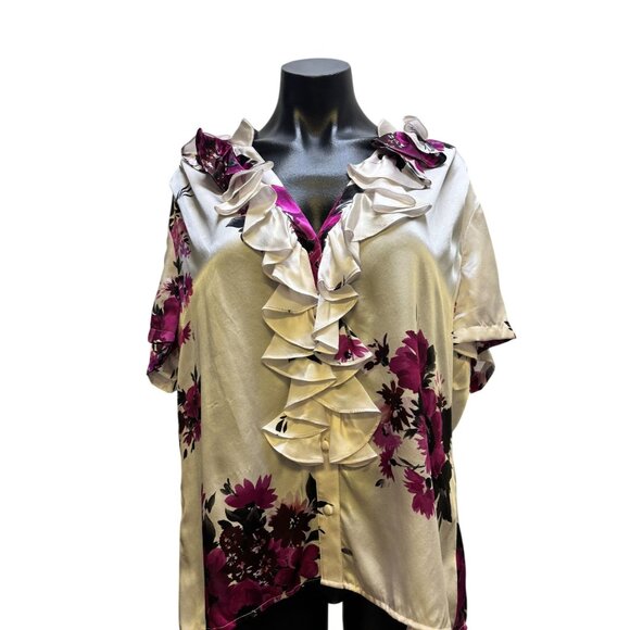 NWT St. John Collection  Floral Ruffle Blouse Rose Multi Color 16 - Picture 1 of 5
